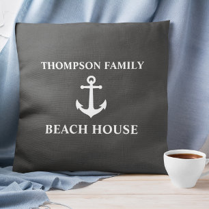 Jouw naam Beach House Anchor Ash Grey Kussen
