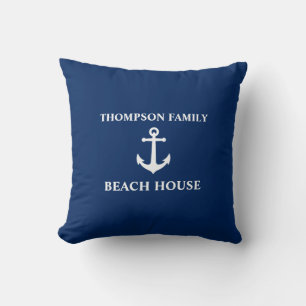 Jouw naam Beach House  Anchor Blue Kussen