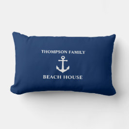 Jouw naam Beach House  Anchor Blue Kussen