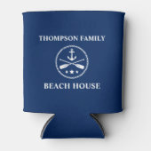 Jouw naam Beach House Anker & Oars Navy Blue Blikjeskoeler (Voorkant)