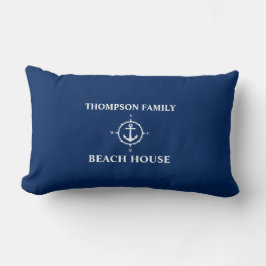 Jouw naam Beach House Compass Anchor Blue Kussen
