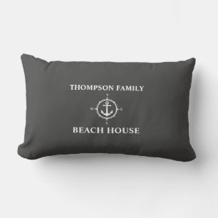jouw naam Beach House Compass Anchor Grey Kussen