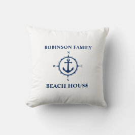 Jouw naam Beach House Compass Anchor White Kussen