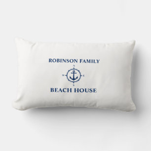 Jouw naam Beach House Compass Anchor White Kussen