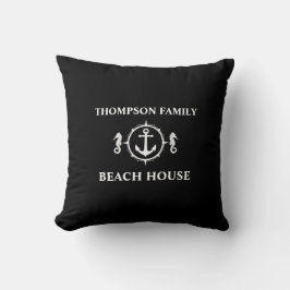 Jouw naam Beach House Seahorse Anchor Black sh0a Kussen