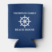 Jouw naam Beach House Shield Wheel Helm Navy Blue Blikjeskoeler (Voorkant)