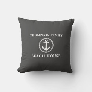 jouw naam Beach House Zee Anchor Grey Kussen