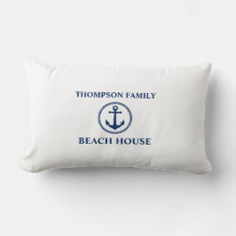 Jouw naam Beach House Zee Anchor Navy on White Kussen