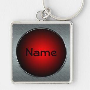 jouw naam Big Red Button Sleutelhanger