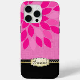 Jouw naam Bloemen Roze Zwart Goud iPhone 15 Pro Max Hoesje