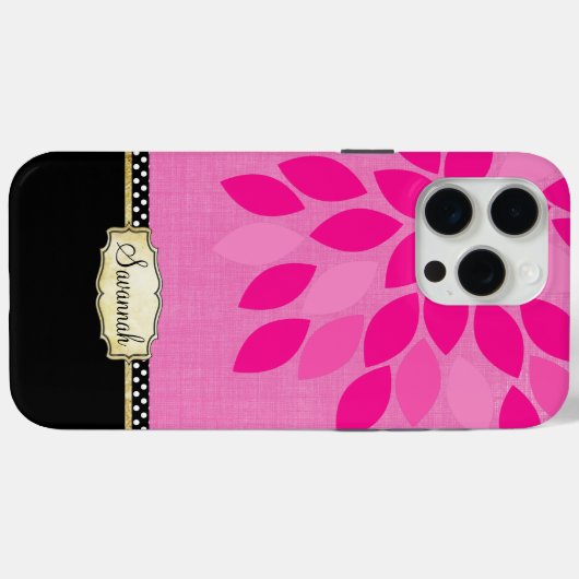 Jouw naam Bloemen Roze Zwart Goud Case-Mate iPhone Case (Achterkant (horizontaal))