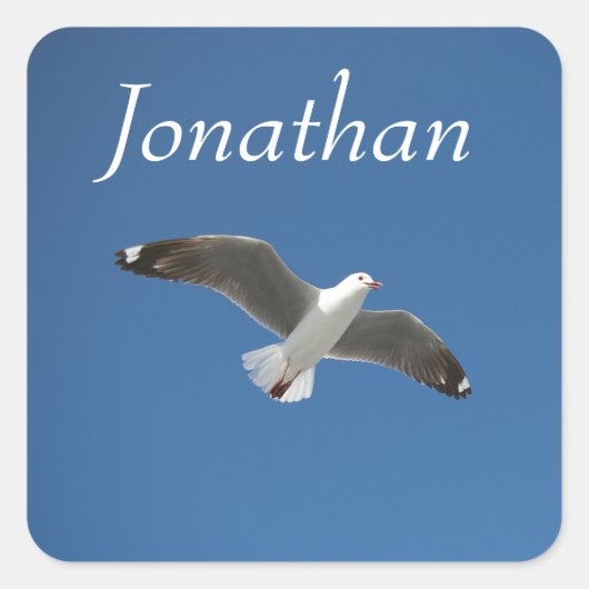 Jouw naam Blue Sky Seagull-foto toevoegen Vierkante Sticker (Voorkant)