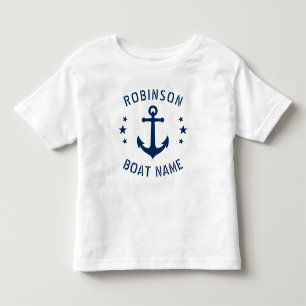 Jouw naam & Boat  Anchor Stars Blue & White Kinder Shirts