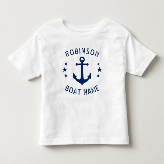 Jouw naam & Boat  Anchor Stars Blue & White Kinder Shirts (Voorkant)