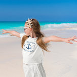 Jouw naam & Boat  Anchor Stars Blue & White T-shirt<br><div class="desc">Stijlvolle meisjes T-Shirt met uw persoonlijke naam en bootnaam of andere gewenste tekst,  een aangepast  anker en sterren in klassiek marinesblauw op wit.</div>