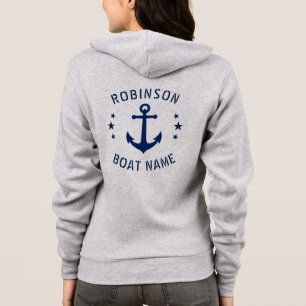Jouw naam & Boat Vintage Anchor Stars Blue & White Hoodie