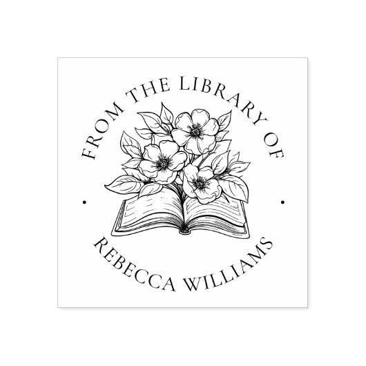 Jouw naam Boek & Bloemen "Uit de Bibliotheek van" Rubberstempel (Afrduk)