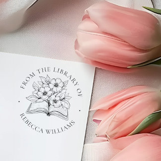 Jouw naam Boek & Bloemen "Uit de Bibliotheek van" Rubberstempel