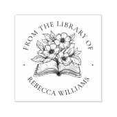 Jouw naam Boek & Bloemen "Uit de Bibliotheek van" Zelfinktende Stempel (Design)
