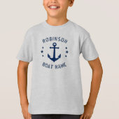 Jouw naam & Boot  Anker Sterren Blauw & Grijs T-shirt (Voorkant)