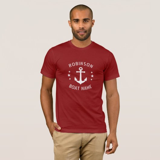 Jouw naam & Boot Anker Sterren Rood & Wit T-shirt (Voorkant volledig)