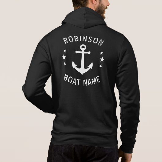 Jouw naam & Boot  Anker Sterren Zwart Wit Hoodie (Achterkant)