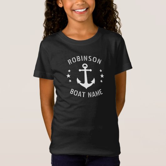 Jouw naam & Boot Anker Sterren Zwart Wit T-shirt (Voorkant)