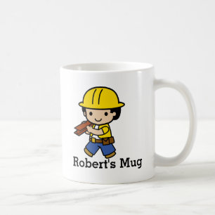 Jouw naam Builder Boy in Geel Hard Pet Koffiemok