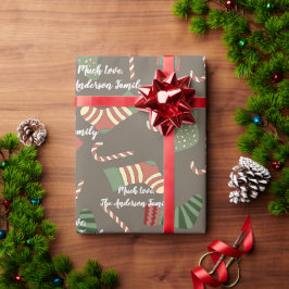 Jouw naam Candy Canes kerstkaarsenpatroon Cadeaupapier
