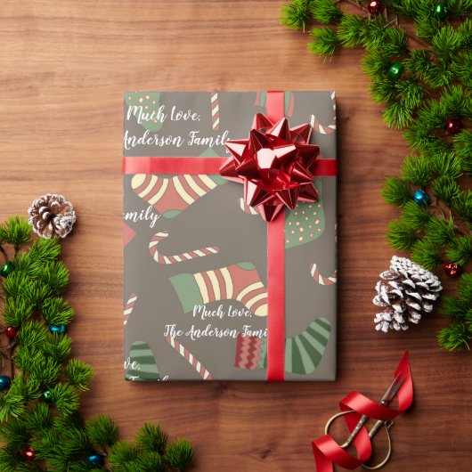Jouw naam Candy Canes kerstkaarsenpatroon Cadeaupapier (Feestdagen Geschenken)