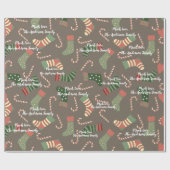 Jouw naam Candy Canes kerstkaarsenpatroon Cadeaupapier (Vlak)