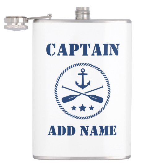 Jouw naam Captain Flask Anker & riemen Heupfles (Geopend)