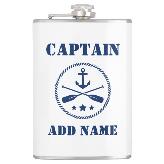Jouw naam Captain Flask Anker & riemen Heupfles (Voorkant)