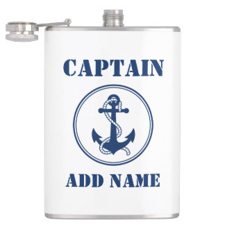 Jouw naam Captain Flask Anker & Touw Wit Heupfles