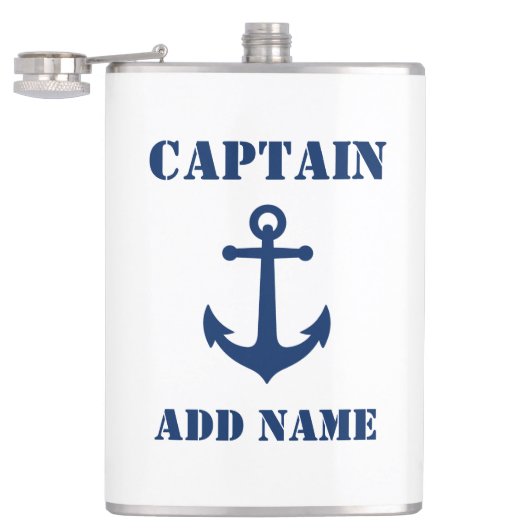 Jouw naam Captain Flask  Anker Wit Heupfles (Geopend)