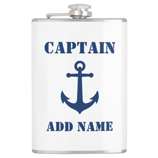 Jouw naam Captain Flask  Anker Wit Heupfles (Voorkant)