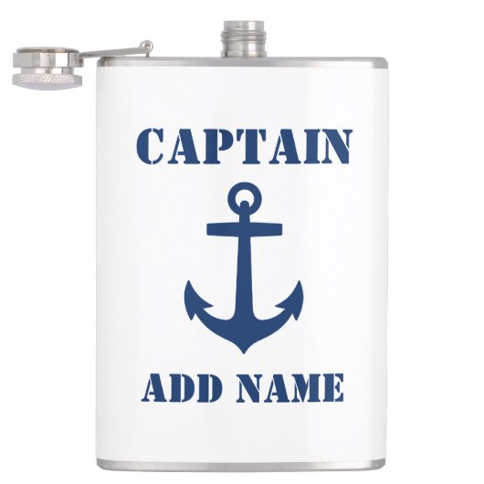 Jouw naam Captain Flask Anker Wit Heupfles (Geopend)