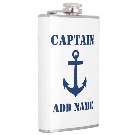 Jouw naam Captain Flask Anker Wit Heupfles (Rechts)