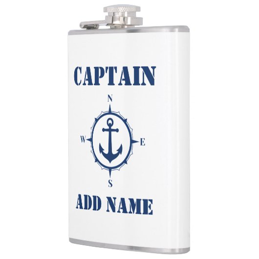 Jouw naam Captain Flask Kompas Anker Wit Heupfles (Links)