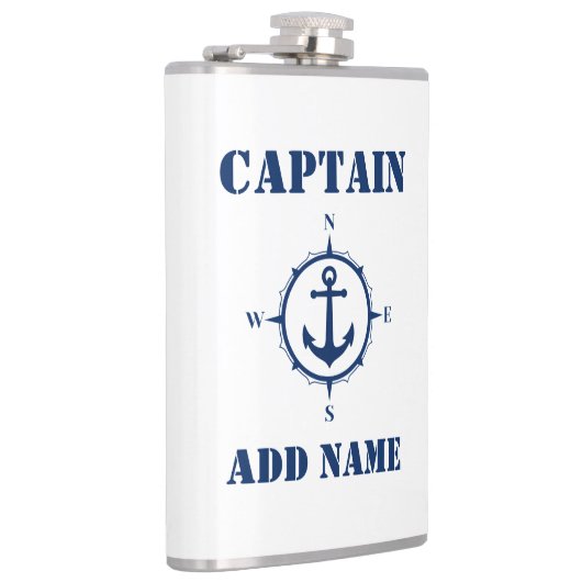 Jouw naam Captain Flask Kompas Anker Wit Heupfles (Rechts)