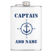 Jouw naam Captain Flask Kompas Anker Wit Heupfles (Voorkant)