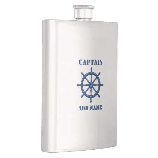 Jouw naam Captain Flask Ships Wheel Helm Navy Flacon (Rechts)