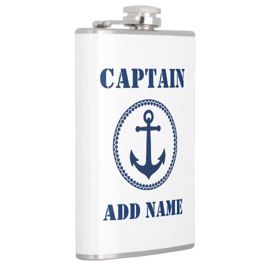 Jouw naam Captain Flask Zee Anker Wit Heupfles (Rechts)