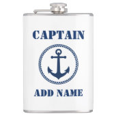 Jouw naam Captain Flask Zee Anker Wit Heupfles (Voorkant)