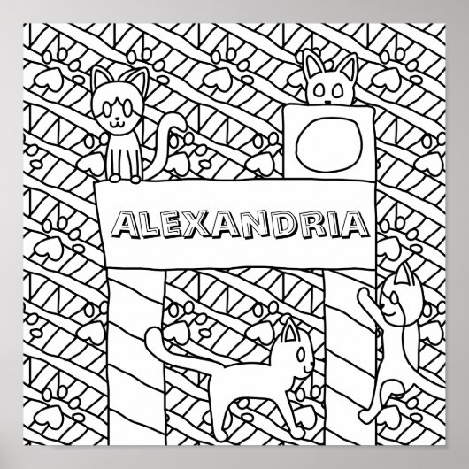 Jouw naam Cat kleurplaat invoegen Poster (Voorkant)