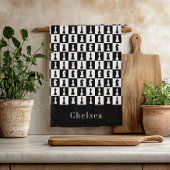 Jouw naam Chess Game Figtern Patroon Black & White Theedoek