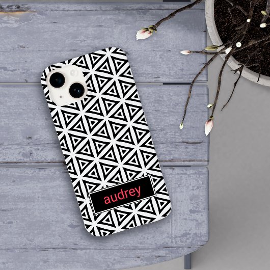 Jouw naam Crisp driehoekig zwart-wit patroon Case-Mate iPhone Case