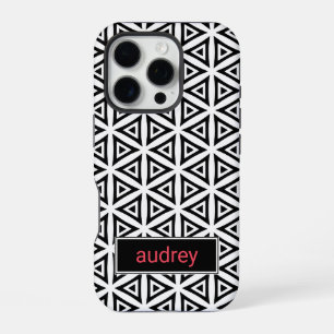 Jouw naam Crisp driehoekig zwart-wit patroon iPhone 16 Pro Hoesje