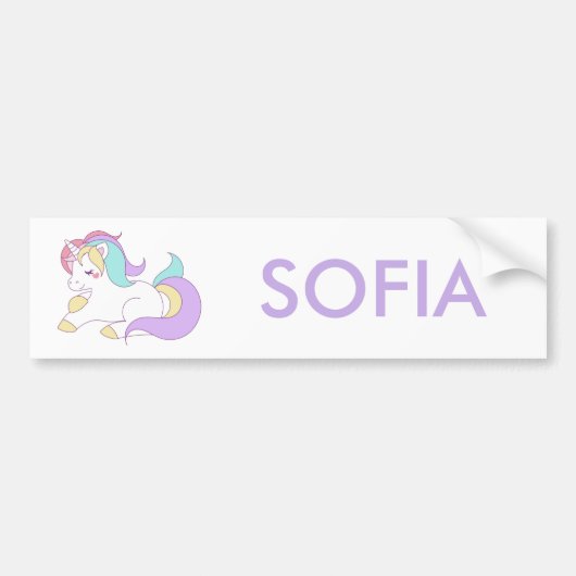 jouw naam Cute Unicorn Personated toevoegen Bumpersticker (Voorkant)