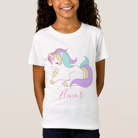 Jouw naam Cute Unicorn toevoegen T-shirt (Voorkant)